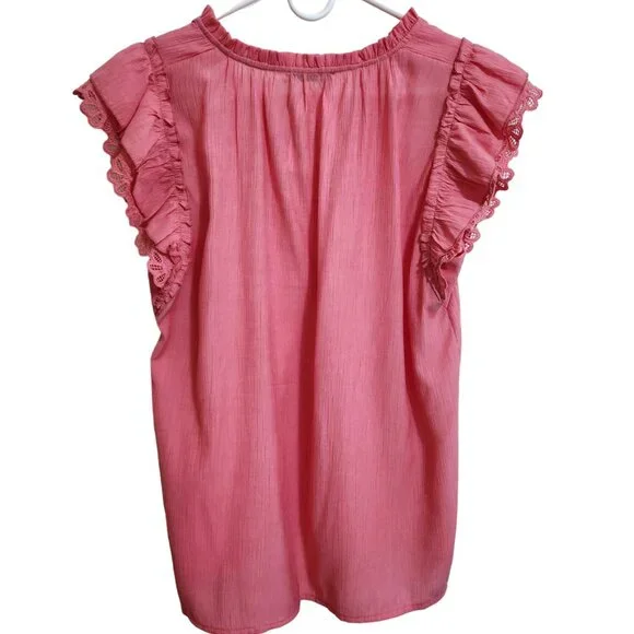 Staccato New Coral Pink Blouse Short Ruffled Sleeves Size L - Picture 3 of 15
